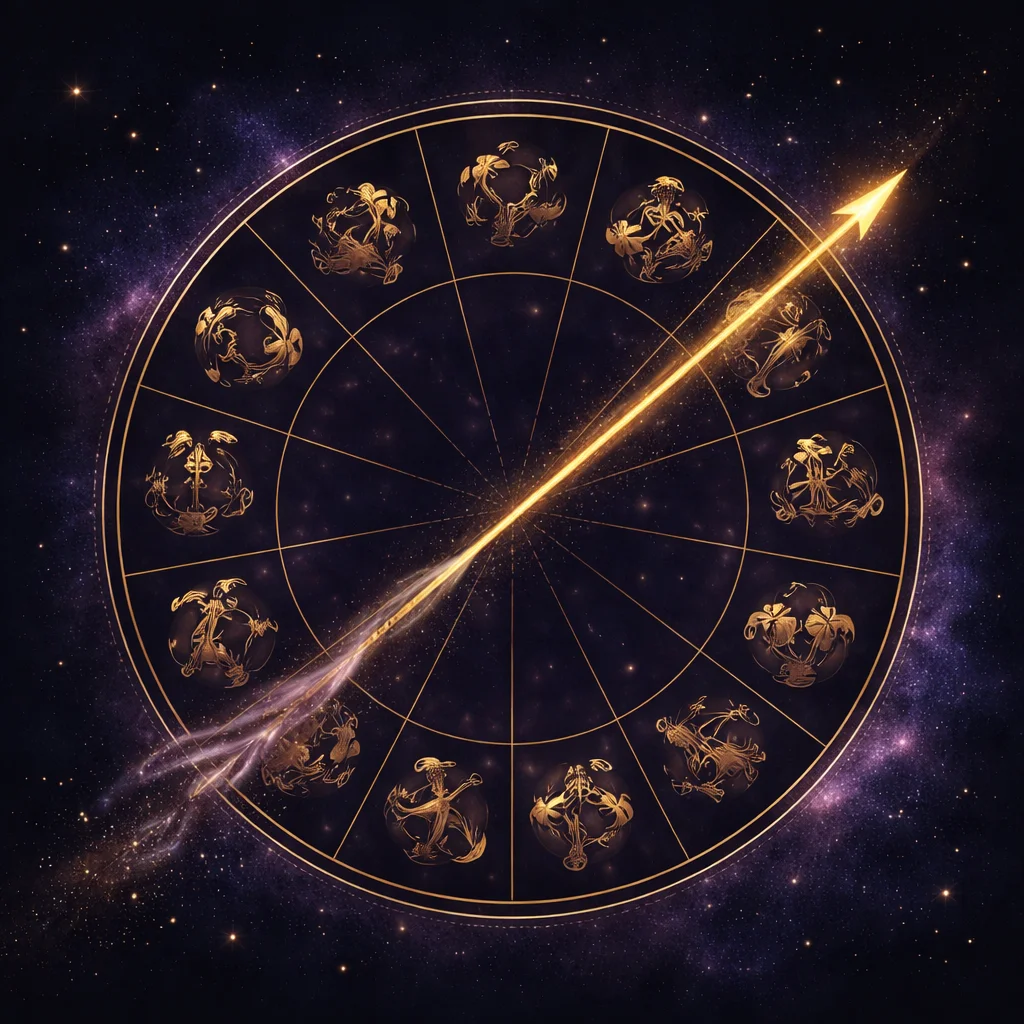 North node calculator card: a zodiac wheel crossed by a single gold nodal axis line